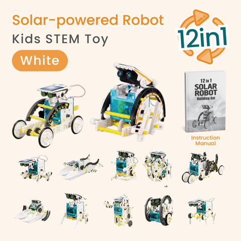 Robot Toy: A 12-in-1 Solar DIY Robot Toy for Kids and Little Engineers White