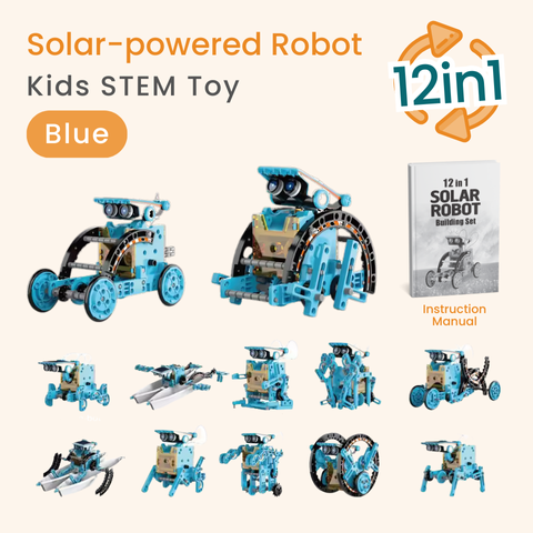 Robot Toy: A 12-in-1 Solar DIY Robot Toy for Kids and Little Engineers Blue