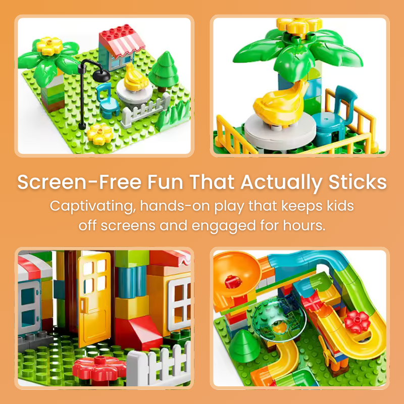Marble Run Toy Set for Kids - Duplo-Compatible Blocks Screen-free