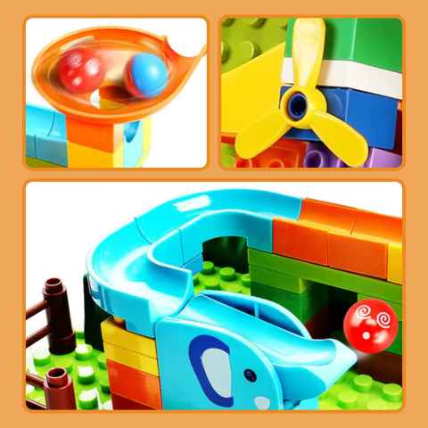Marble Run Set – Duplo-Compatible Jungle Animal Two-Way Ball Runs Game Features 2