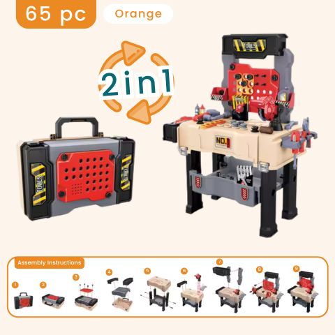 Kids Tool Bench: Realistic Toddler Tool Set & Transformable Kids Bench Orange