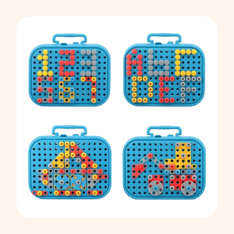 Kids Tool Set with Electric Drill – Builders Toolbox, Screws and Tools Horizontal Examples