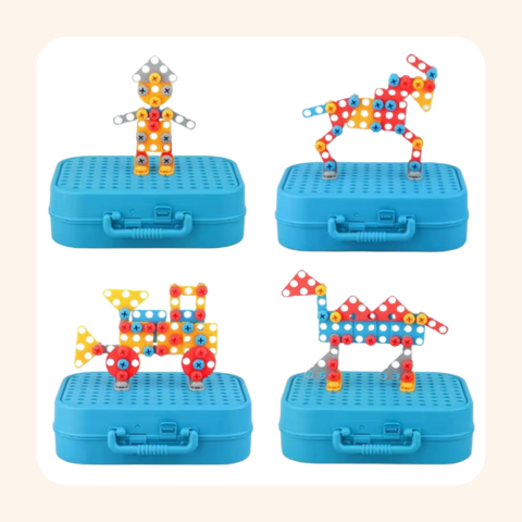 Kids Tool Set with Electric Drill – Builders Toolbox, Screws and Tools Vertical Examples