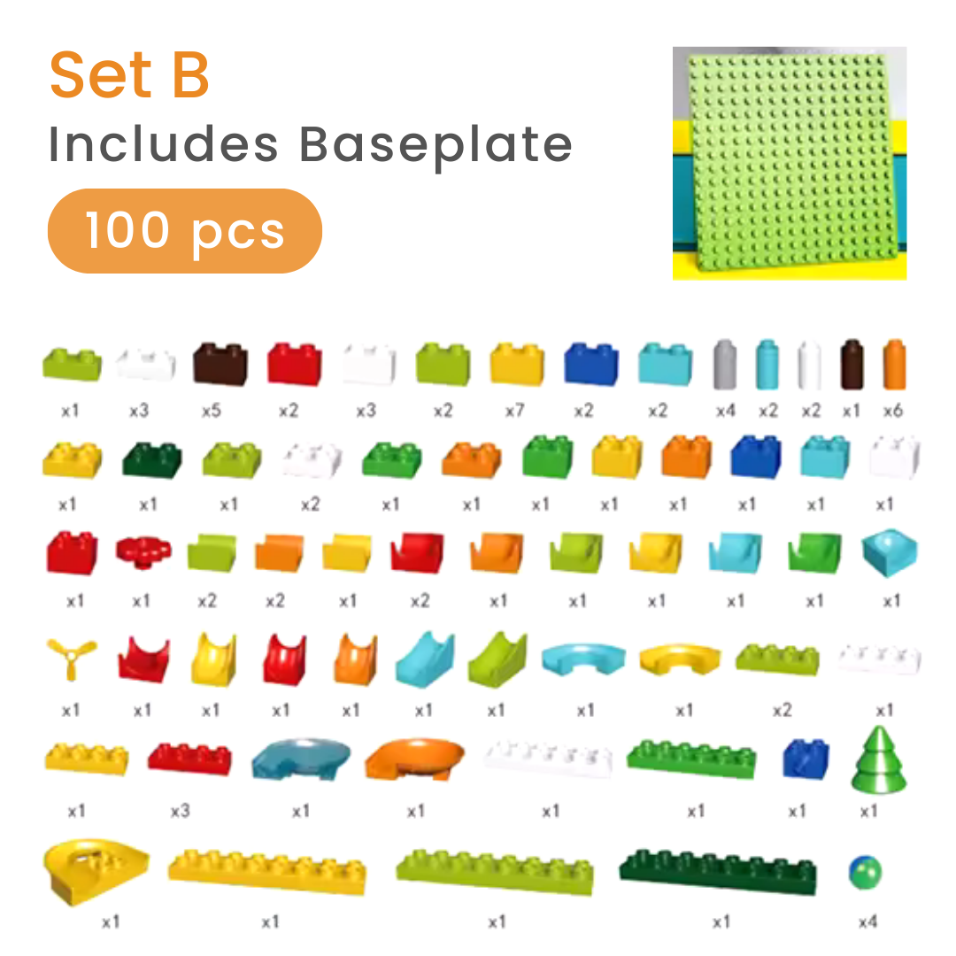 Marble Run Toy Set for Kids - Duplo-Compatible Blocks - Best STEM Toys B Baseplate