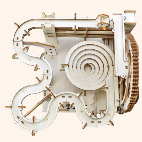 DIY Wooden Marble Run Set - Build Your Own Manual Crank Ball Run Model Birds Eye View