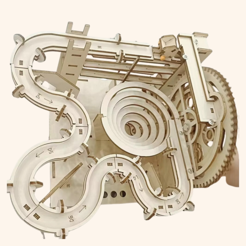 DIY Wooden Marble Run Set - Build Your Own Manual Crank Ball Run Model Side View